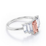 Graduated Baguette 1.5 carat Morganite and Cubic Zirconia Engagement Ring in White Gold