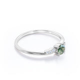 7 Stone 0.55 Carat Round Moss Agate Engagement Ring