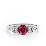Tiny Butterfly 0.5 carat Round Lab-Created Ruby and Diamond Vintage Engagement Ring in Rose Gold