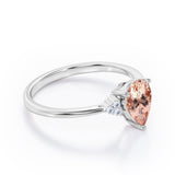 Seven Stone 0.5 carat Pear Morganite and Diamond Dainty Band Engagement Ring in White Gold