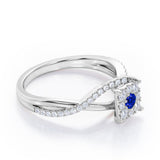Semi Twisted Infinity 0.9 Carat Round Shape Blue Sapphire and diamond Square Floral Cluster in White Gold