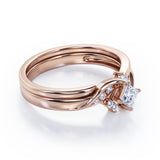 Petite Pave-Channel - 0.55 TCW Rhombus Princess Cut Moissanite - Prong Tensioned Wedding Ring Set -  Black Gold