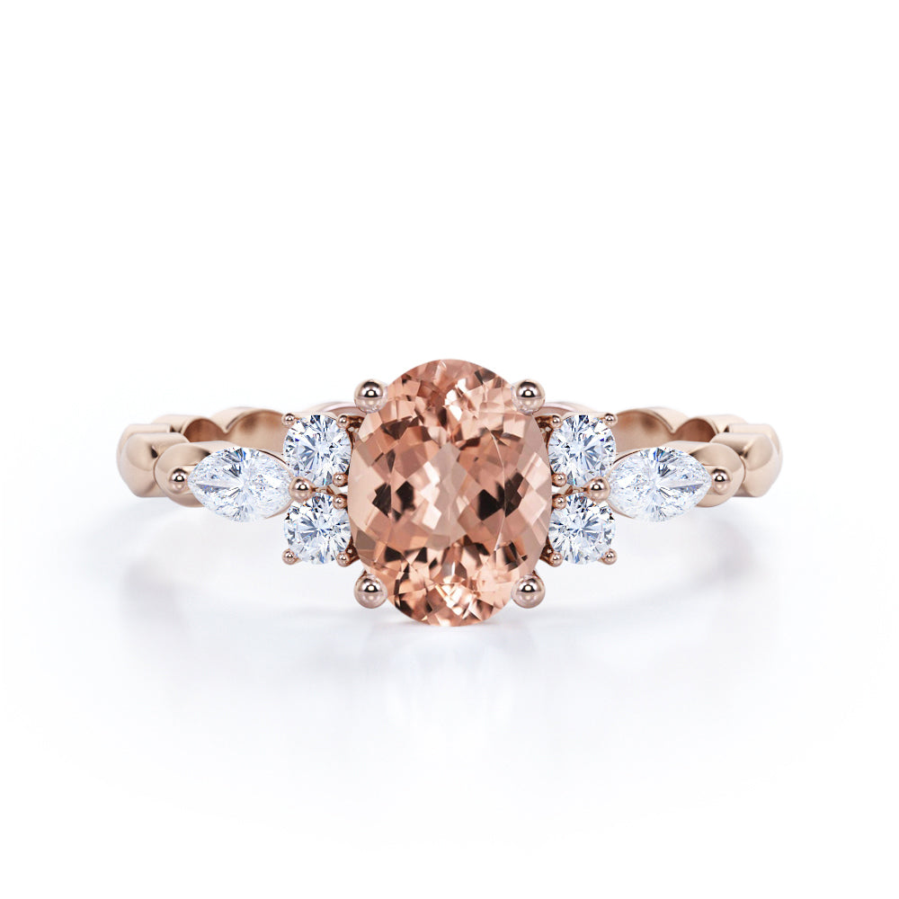 Twisted Rope Shank 1 carat Oval Morganite Engagement Ring in White Gold