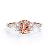 Twisted Rope Shank 1 carat Oval Morganite Engagement Ring in White Gold