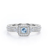 Double Pave Channel 1.5 Carat Round-Shaped Aquamarine Halo Cluster Engagement Ring in  White Gold