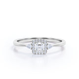 Trilogy 1 carat Asscher Cut Moissanite and Diamond Engagement Ring, Birthday Gift, Anniversary - in White Gold