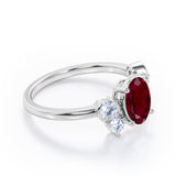 Unique 1 carat Oval Five Stone Ring With Petite Ruby and Diamond in White Gold
