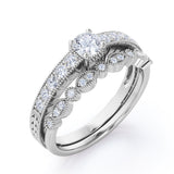 0.50 Carat Round Cut Diamond Vintage Milgrain Bridal Set Ring In White Gold