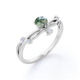 Twisted Up-Side Down 0.55 carat Round Moss Agate and Moissanite Engagement Ring in White Gold