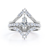 Double Kite Shape 0.8 carat Kite Moissanite and Diamond Trio Ring Set in White Gold