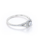 Women's Ring 1 carat Square Moissanite and Diamond Split Shank Engagement Ring in White Gold