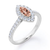 Classic Marquise 1 carat Marquise Morganite and Diamonds Engagement Ring in White Gold