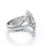 Double Kite Shape 0.8 carat Kite Moissanite and Diamond Trio Ring Set in White Gold