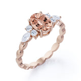 Twisted Rope Shank 1 carat Oval Morganite Engagement Ring in White Gold
