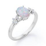 1.1 Ct Oval Cut Lab Created Opal Leaf Engagement Ring