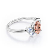Unique 1 carat Oval Five Stone Ring With Petite Morganite and Diamond in White Gold