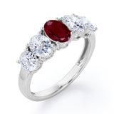 Oval Basket Set 1.25 carat Ruby and moissanite Fine Jewelry Ring in White Gold