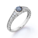 Edwardian 0.60 Ct Round Salt and Pepper Diamond Engagement Ring