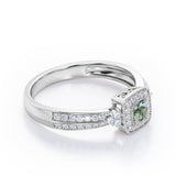 Double Pave Channel 1.5 Carat Round-Shaped Green Moss agate and diamond Halo Cluster Engagement Ring in Rose Gold