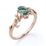 Solitaire 1 ct Oval Cut Green Moss Agate Promise Ring