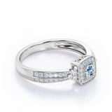 Double Pave Channel 1.5 Carat Round-Shaped Aquamarine Halo Cluster Engagement Ring in  White Gold