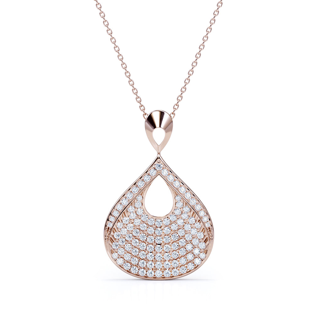 Water Drop Open Work 0.9 carat Round Moissanite/ Diamond Pendant Necklace in 18k White Gold Over Silver