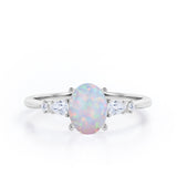 1.1 Ct Oval Cut Lab Created Opal Five Stone Engagement Ring