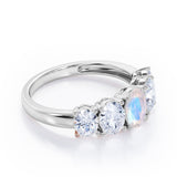 Oval Basket Set 1.25 carat Moonstone and moissanite Fine Jewelry Ring in White Gold
