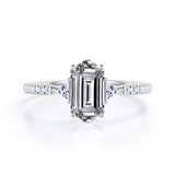 Classic Pave Pinched Shank 0.9 carat Hexagon Moissanite and Diamond Engagement Ring in White gold
