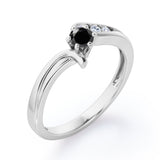 Curved Band - Six Prongs 0.5 carat Round Black Diamond Artistic Engagement Ring in Rose Gold