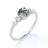 Five Stone 0.6 Carat Round Cut Moss Agate Engagement Ring