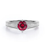 Vintage Bowtie Filigree 1 carat Round Lab Ruby Solitaire Engagement Ring in White Gold