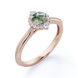 Vintage Halo 0.8 carat Round Moss Agate and Moissanite Anniversary Ring For Her in White Gold