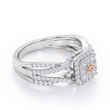 Double Infinity Split Shank - 1.4 Carat Round Shaped Morganite and diamond - Flush Cluster Halo Engagement Ring in White Gold