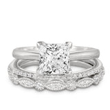 Artdeco  2 Carat Princess cut Moissanite Trio Wedding Bridal Ring Set in 18k White Gold Over Silver
