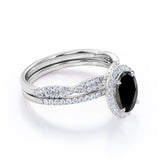 1.50 carat oval cut Black Diamond infinity wedding ring set in white gold