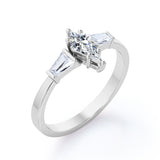 Classy Modern Three Stone Ring - 1 carat Kite Moissanite and Diamond Engagement Ring in Black Gold