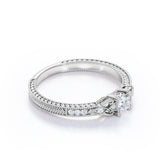 Art Nouveau Style 0.6 carat Princess Moissanite and Diamond Anniversary Ring in White Gold