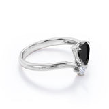 1 carat tear drop cut Black Diamond V shaped style engagement ring in white gold