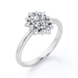 Floating Halo 0.6 carat Oval Moissanite and Diamond Engagement Ring in Rose Gold