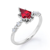 Fancy Star 0.6 carat Kite Lab Ruby and Diamonds Engagement Ring in Rose Gold