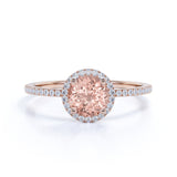 1.50 Carat Round Cut Morganite and Diamond Halo Engagement Ring in Solid 10K Rose Gold