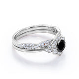 1.50 carat round cut Black Diamond vintage art deco wedding ring set in white gold