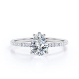 Classic Pave 0.7 carat Pear Moissanite and diamond Engagement Ring in White Gold