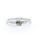 7 Stone 0.55 Carat Round Moss Agate Engagement Ring