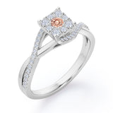Semi Twisted Infinity 0.9 Carat Round Shape Morganite and diamond Square Floral Cluster in Rose Gold