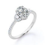 Crescent Accents 0.8 carat Oval Moissanite, Pearl and Diamond Engagement Ring in White Gold