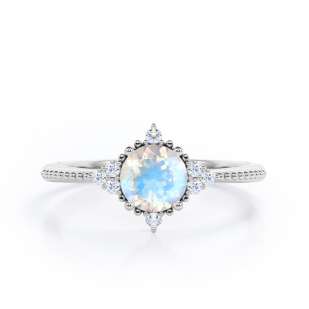 Milgrain 0.5 ct Round Moonstone Engagement Ring