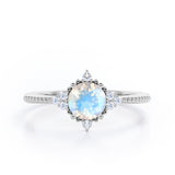Milgrain 0.5 ct Round Moonstone Engagement Ring