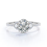 Crescent Accents 0.8 carat Oval Moissanite, Pearl and Diamond Engagement Ring in White Gold